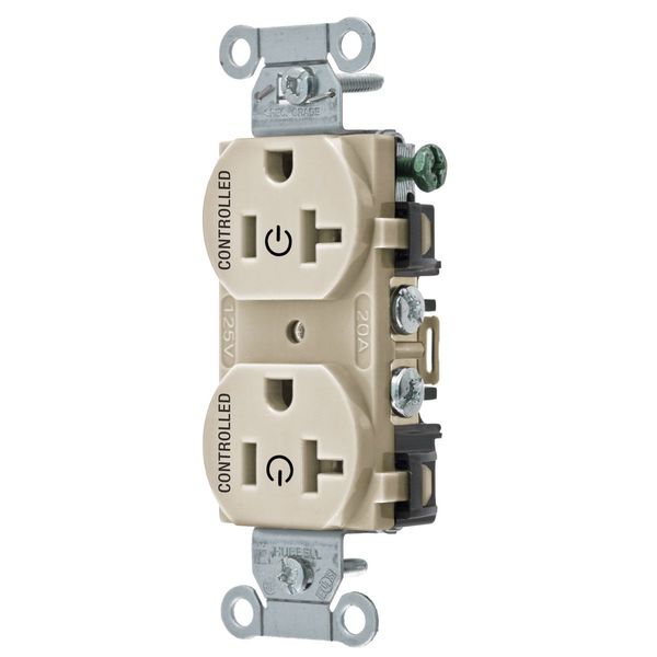 Hubbell Wiring Device-Kellems Straight Blade Devices, Receptacles, Duplex, Load Controlled, 20A 125V, 2-Pole 3-Wire Grounding, 5-20R, Back and Side Wired, Light Almond BR20C2LA